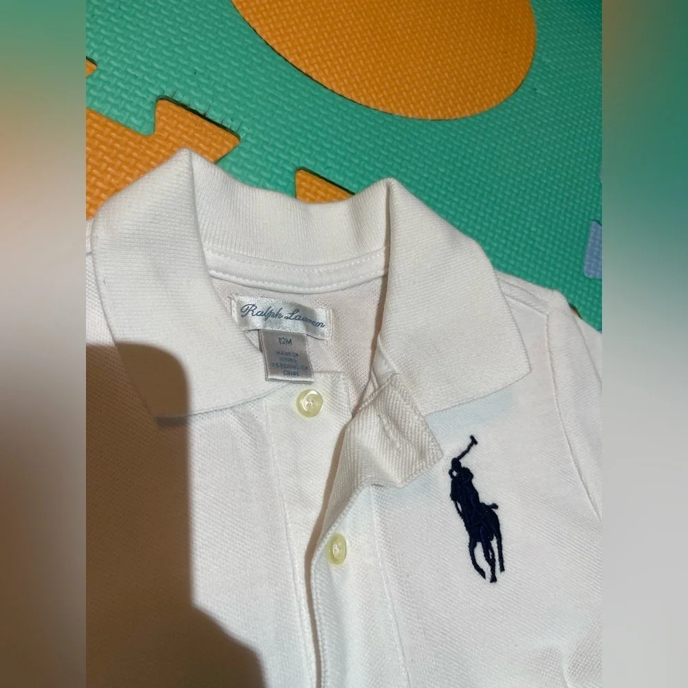 Ralph Lauren White Polo Kids Shirt with Navy Logo